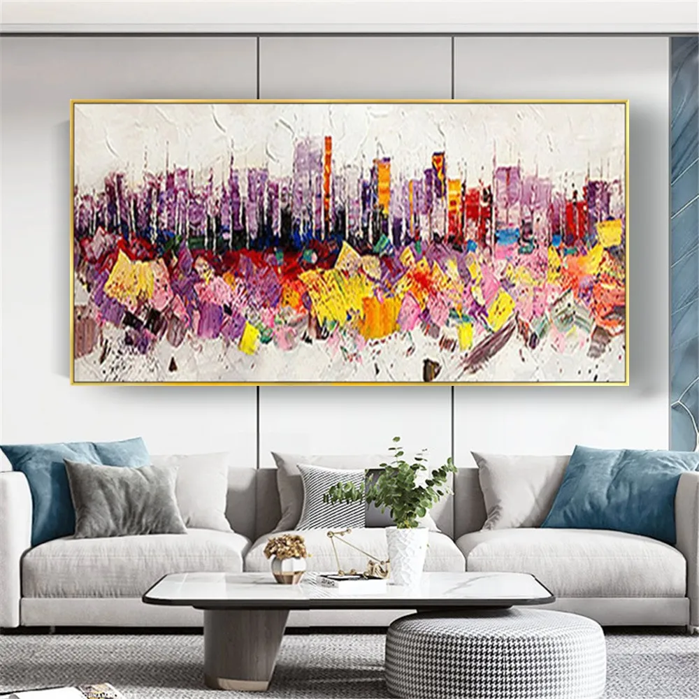 

quality Abstract City Landscape Cavans oil Painting Modern Handmade Wall Graffiti Art Picture for Living Room Home Decor Cuadros