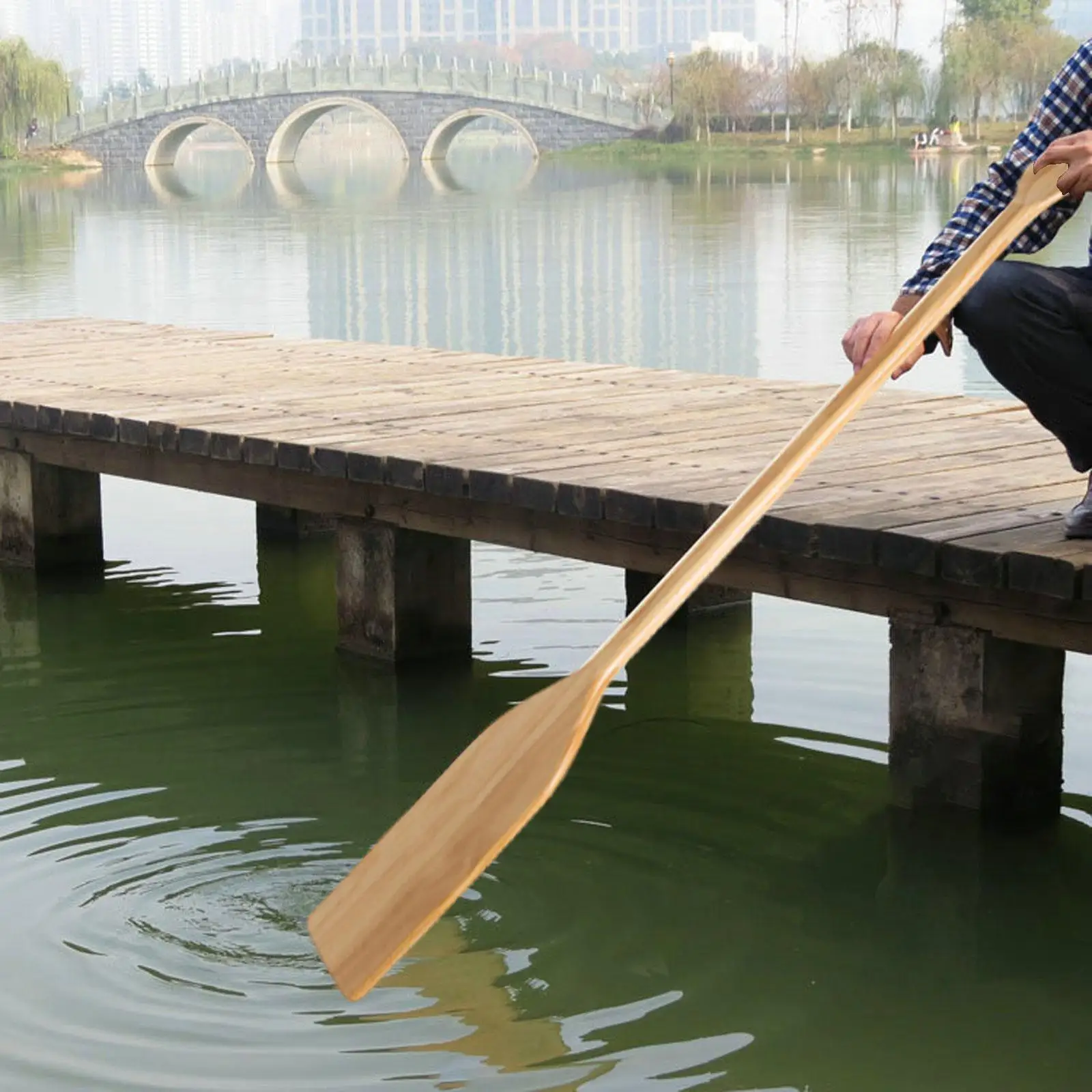 Floating Wood Boat Paddle Durable Canoe Oar T Grip Anti Scratch Edge Lightweight Paddle for Kayak Training and Recreational Use