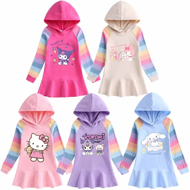 

Мультяшное аниме платье с капюшоном для девочек Kuromi Cinnamoroll My Melody HelloKittys Kawaii милые детские юбки с длинным рукавом в стиле принцессы