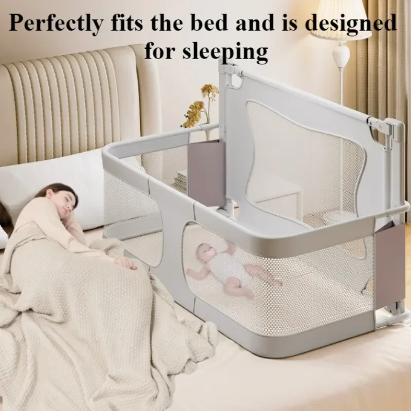 Baby Bedside Bassinet Foldable Bed Side Baby Bassinet Portable Crib Breathable and Visible Mesh Window Soft Washable Liner Cover 4