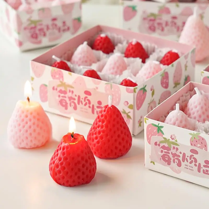 8 Candele Aromatiche A Forma Di Fragola Per Compleanno - PartyKindom, Rosse, 4 Cm - Profumate, Naturali, In Cotone
