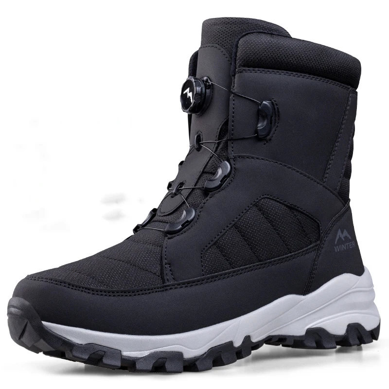 New Rotating Button Men's Snow Boots Warm Plush Winter Boots Waterproof Outdoor Hiking Wear Resistant Anti Slip Male
