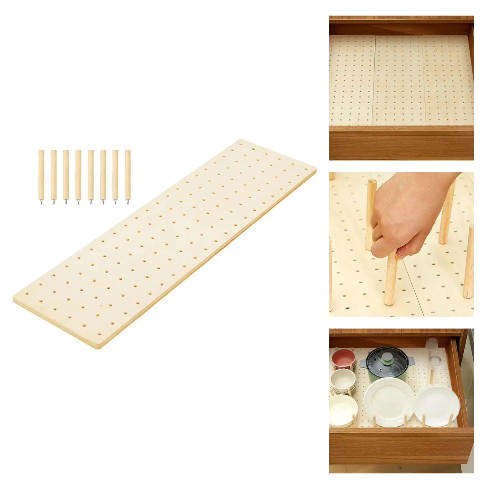Wood Pegboard Drawer Organizer Plate Holder Sturdy Organization Kitchen Drawer Plate Organizer for Bowls Pot Dishes Tableware