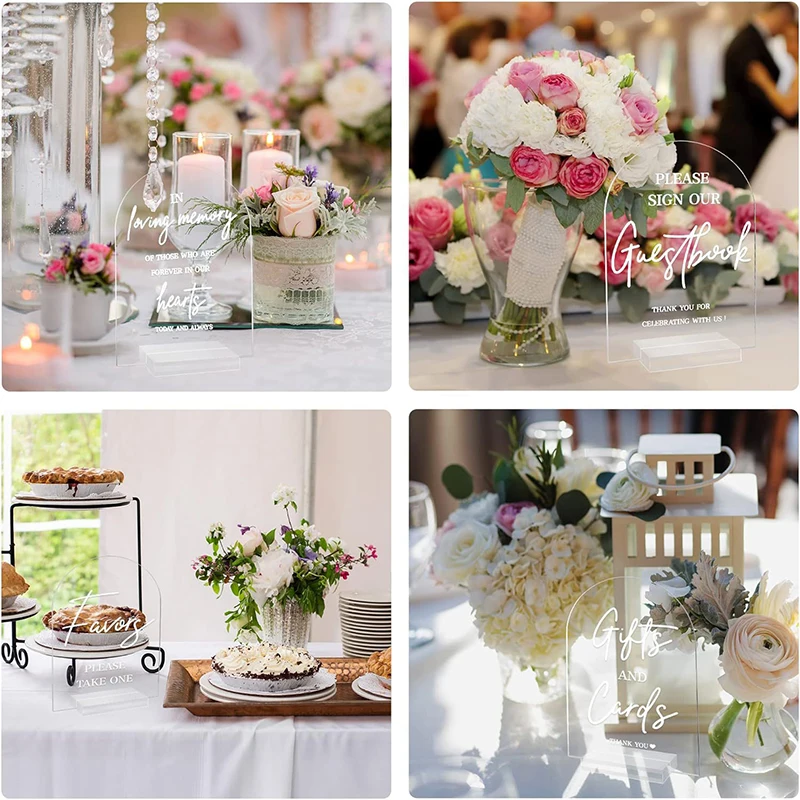 4pcs Clear Acrylic Table Signs Central Decoration of Party Dining Table Place Card Holders Weddings Parties Setting Decor