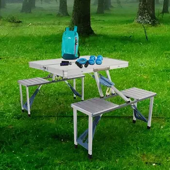 Outdoor camping dining table aluminum alloy one-piece folding table and chairs 3