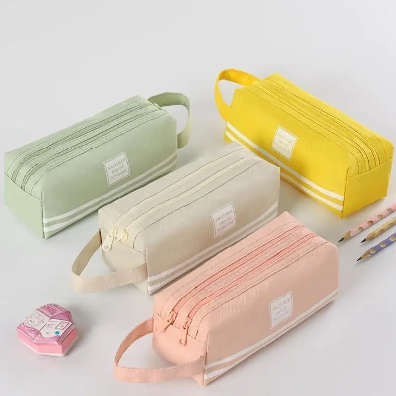 Solid Large Capacity Pen Pencil Bag Storage Case Makeup Pouch Cute Stationery Office School Supplies