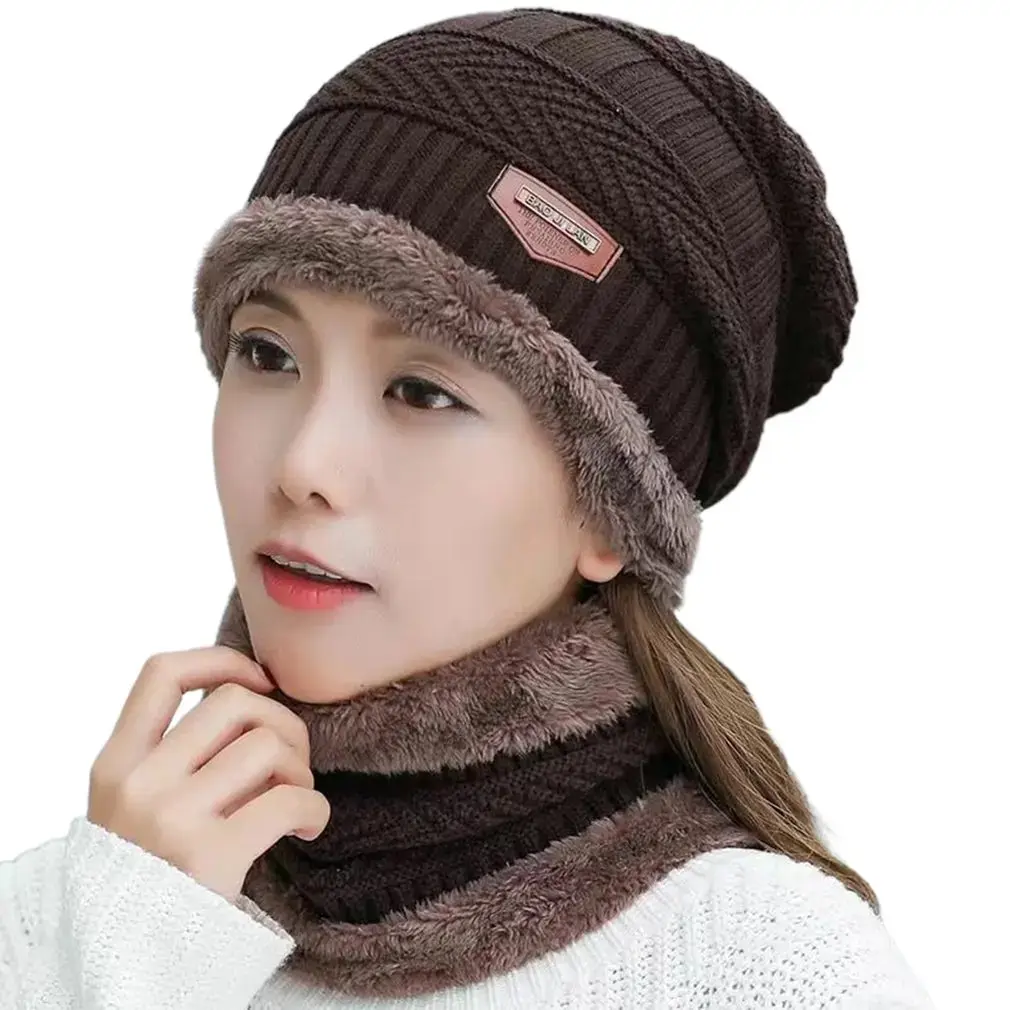 

Winter Beanie Hat Scarf Set Fleece Scarf Winter Hat Soft Men's Beanie Warm Hat Knit Letter Double Layer bone masculino