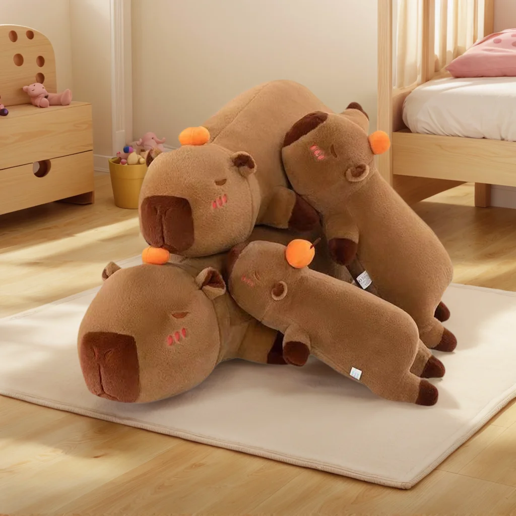 50cm Kawaii Cartoon Giant Strip Capybara Plush Doll Pillow Lying Brown Orange Wings Creative Capybara Plush Toy Home Decor