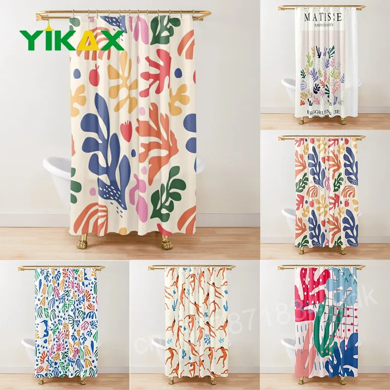 

Abstract Matisse Flower Art Shower Curtain Modern Geometric Simple Aesthetic Pastel Boho Trendy Bathroom Curtain Decor with Hook