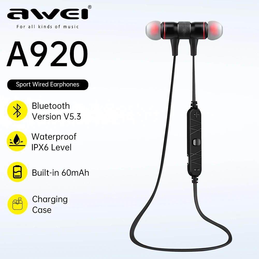 Awei A920BL/B926BL Neckbank Bluetooth Earphones With Mic Wireless - Main Image
