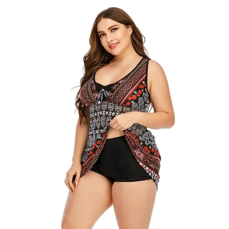 Super Large Size 8XL 10XL Two Piece Tankini Swimsuit Women Retro Swimwear Swimming Suit For Ladies Dress Skirt
