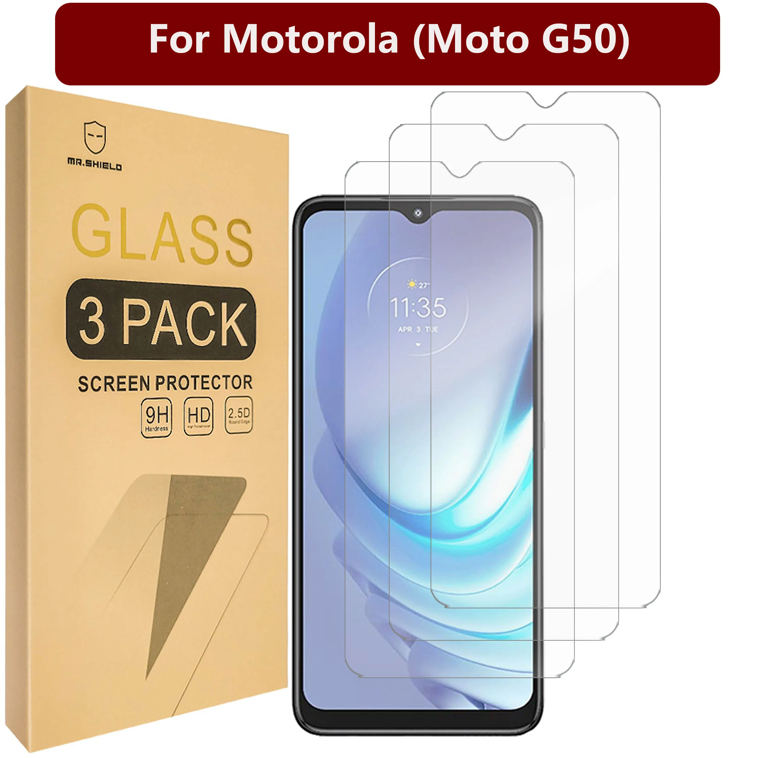 

Mr.Shield [3-Pack] Designed For Motorola (Moto G50) [Tempered Glass] [Japan Glass with 9H Hardness] Screen Protector