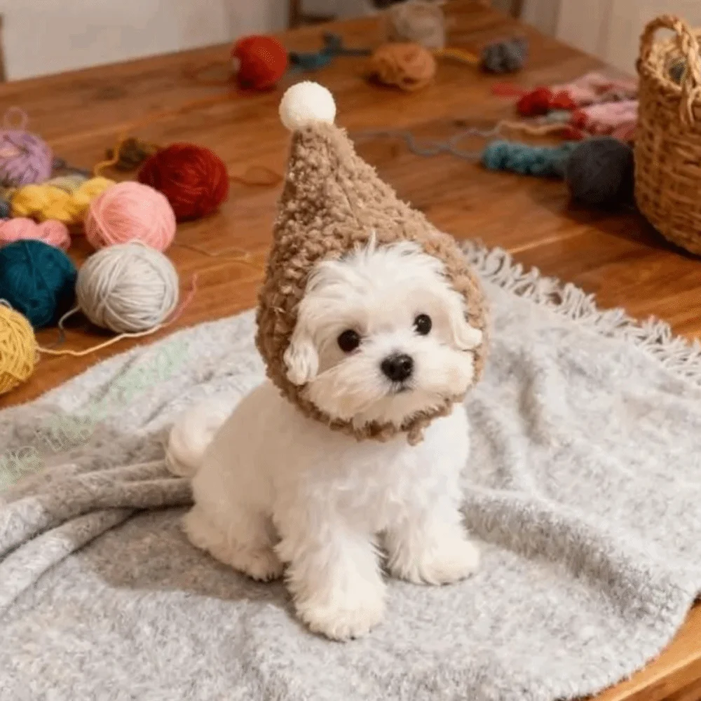 Cute Warm Pet Head Cover Comfortable Noise Protection Winter Pet Hat Soft with Ball Pet Transformation Hat Dress Up
