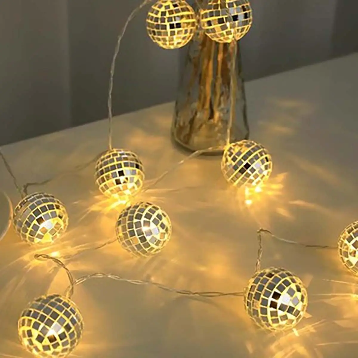 LED Mirror Ball String Lights Warm White for Parties and Decor 4