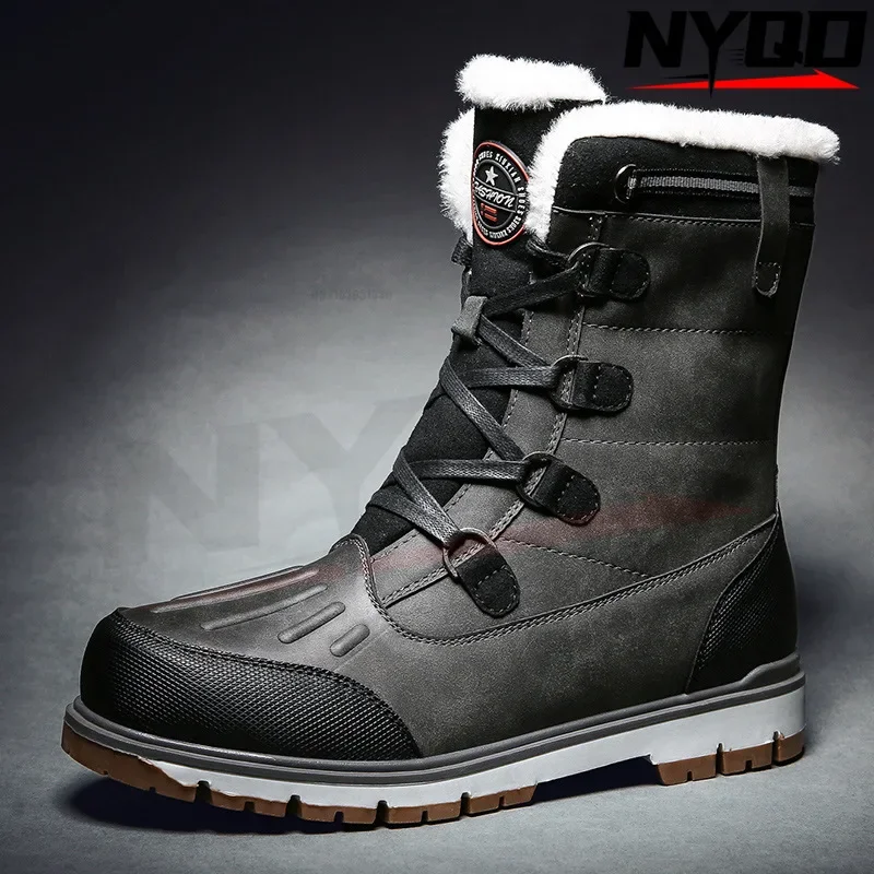Winter oversized warm snow boots men fur integrated high top cotton shoes waterproof Khmer Shoe Male botas moto мотоцикл Сапоги