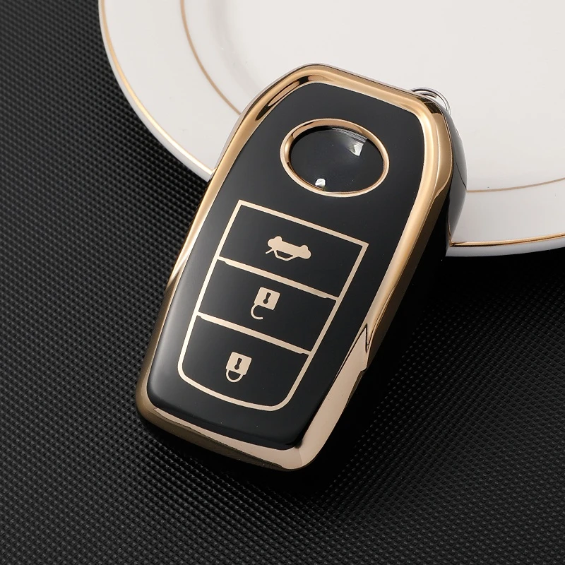 Premium TPU Gold Edge Key Case Cover for Cars - Elegant Shell Fob Protector