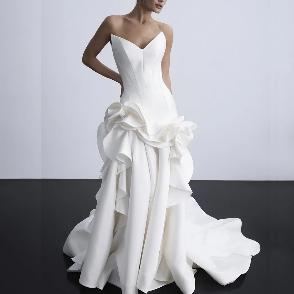 White Evening Dresses Chic Strapless Pleat Chapel Train Gowns Elegant Ruffles | eBay White Evening Dresses Chic Strapless Pleat Chapel Train Gowns Elegant Ruffles | eBay