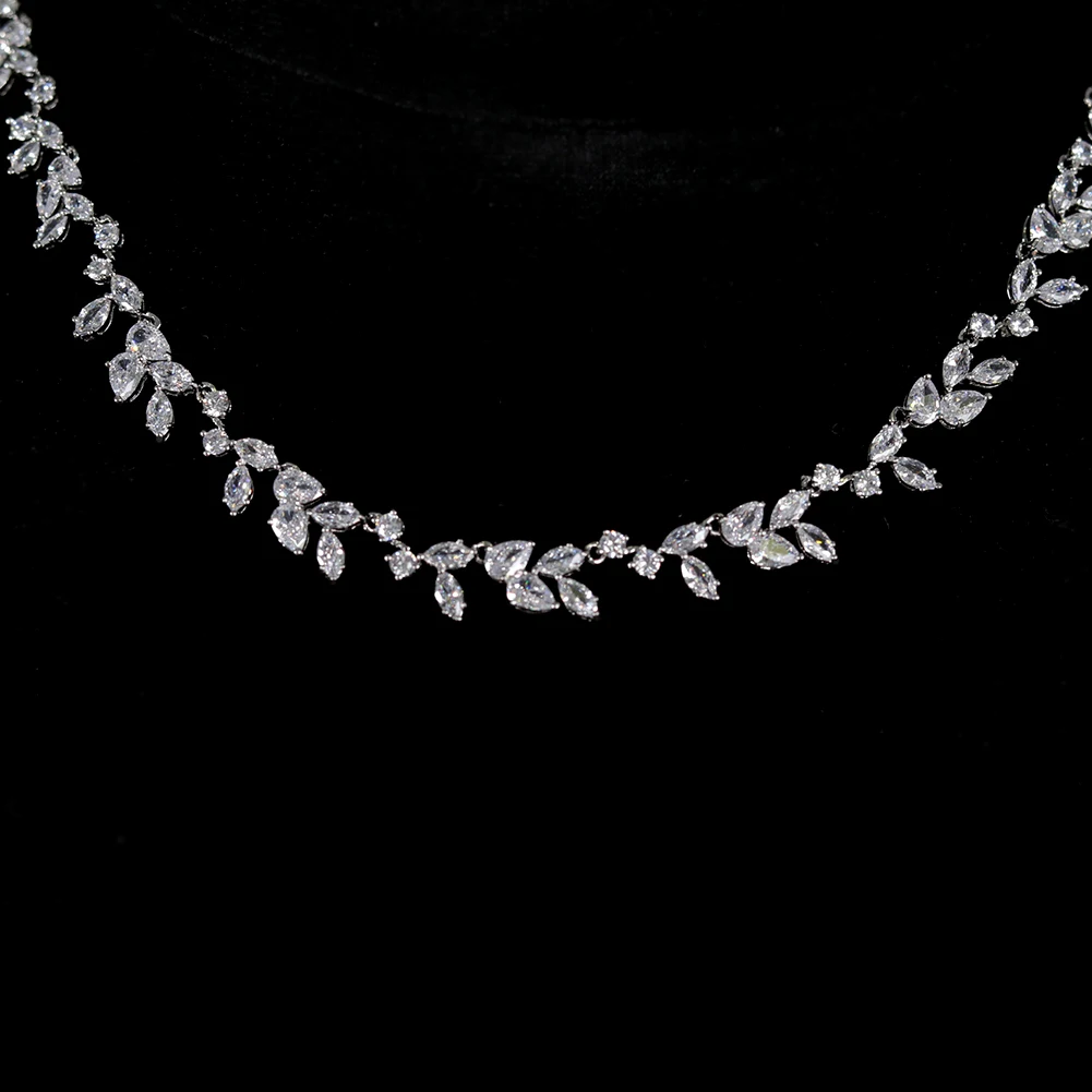 Chaoyite Bridal Jewelry Set - Leaf Cluster Flower Necklace & Earrings For Bride, Prom, Wedding