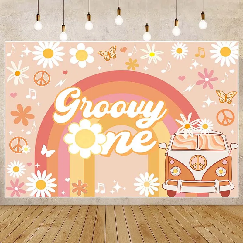 Mocsicka Boho Rainbow 1st Birthday Backdrop - Pink Pampas Grass, 7x5 Ft, Vinyl - View #3