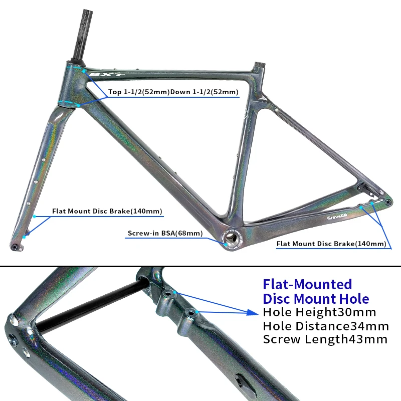 BXT 700C Carbon Gravel Frame Fully Hidden Cable Carbon Frame Disc