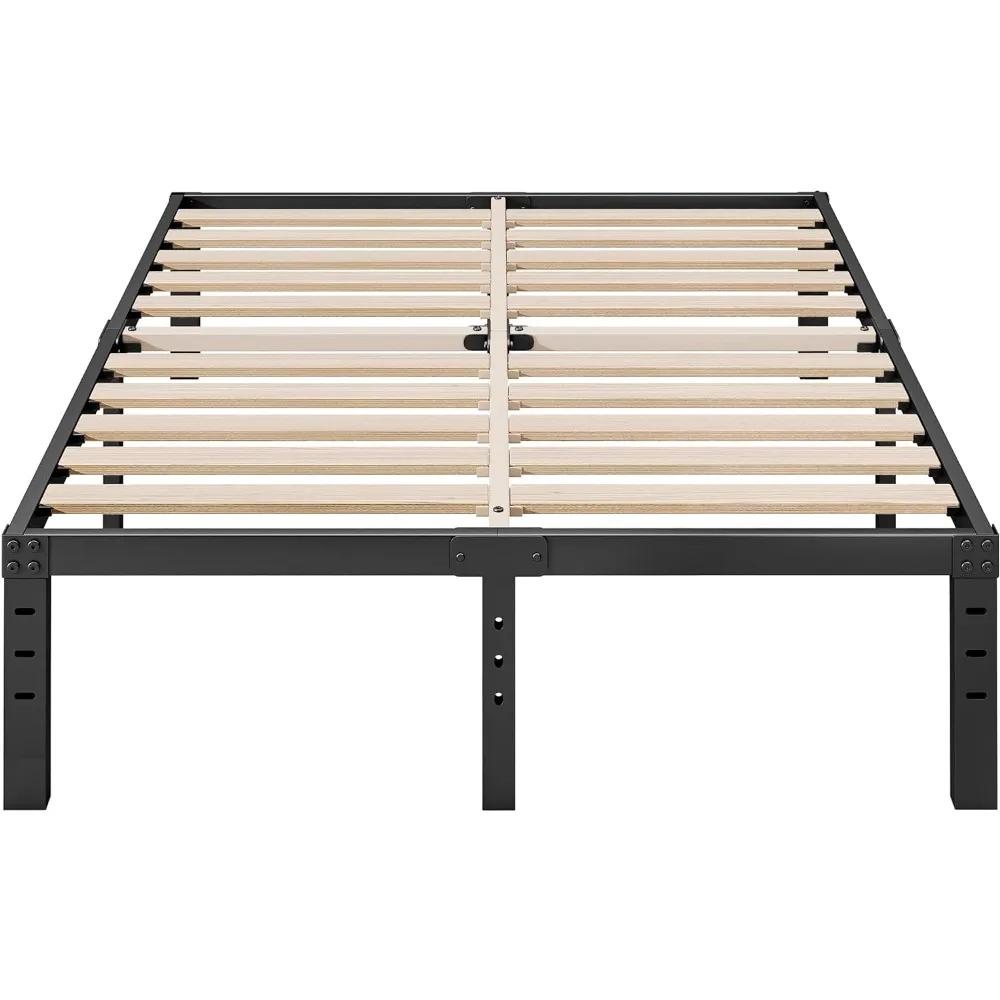 

King Size Bed Frame with Sturdy Wood Slats No Box Spring Needed, Durable 18in High Metal Platform Bed Frame King