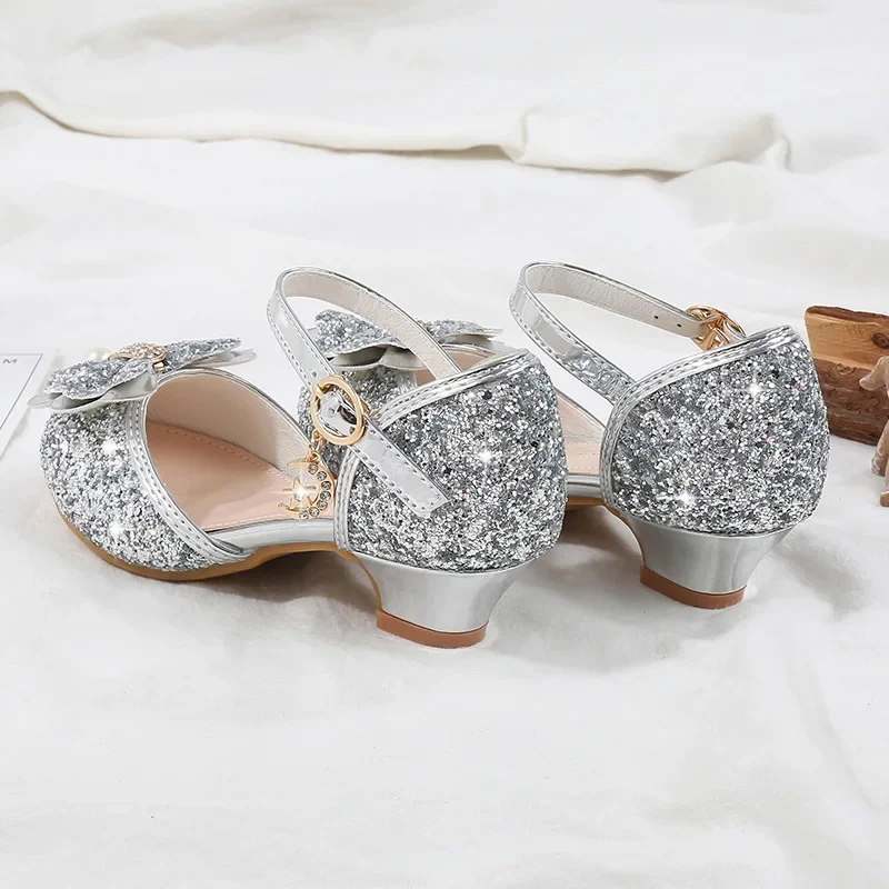 Girls' High Heels Fashion New Sequin Bow Shoes Children's Dance Single Shoes Bao Head Princess Shoes
