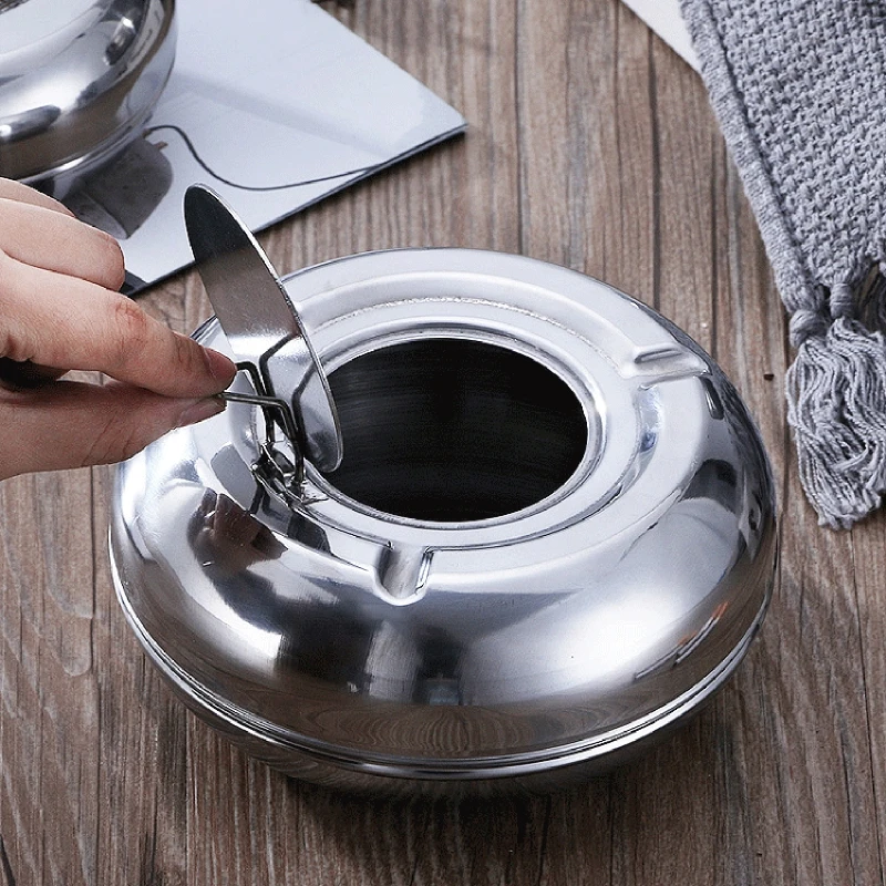 Stainless Steel Ashtray With Lid Detachable Outdoor Cigarettes Tray For Home Bedroom Office