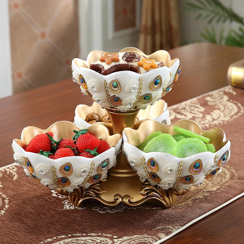 

European Luxury Resin Diamond Dried Fruit Plate Ornaments Home Livingroom Coffee Table Snack Plate Figurines Decoration Crafts