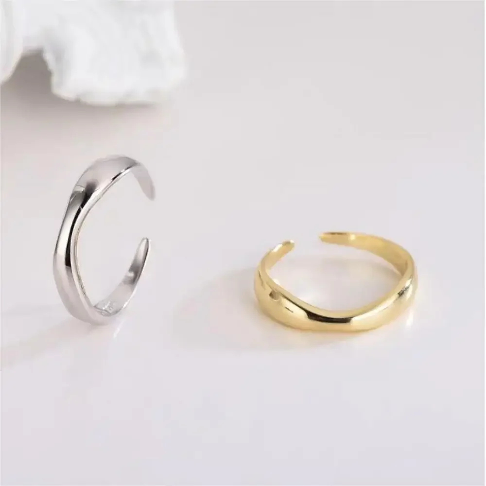 1/3 PCS Double Row Stackable Open Resizable Wave Stainless Steels Ring Gold Silver Color Minimalist Irregular Rings Jewellery 6