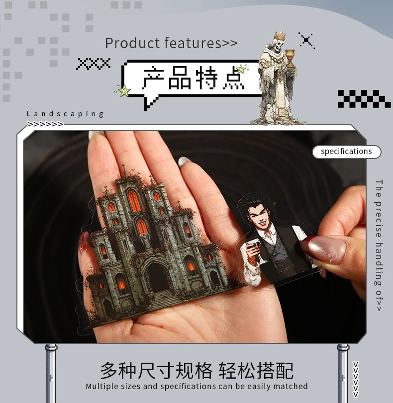 Journal GO 20 Stück Dark Pixel Gothic Diorama Aufkleber-Set für Journal Scrapbook DIY Retro-Spiel-Stil Handyhülle Alben Dekorationen – Detail 10