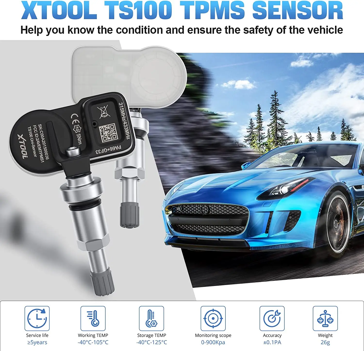 XTOOL TS100 Sensor Tools Work with TP150 Tire Pressure Monitor Programming Sensor 433 & 315MHZ TPMS Sensor Tire Repair Scanner 2
