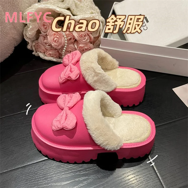 Women's slippers 2023 autumn winter new thick sole two wear bag heel plush female plush cotton shoes casual outer wear slippers