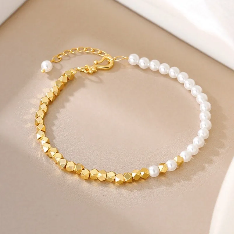 Mini Baroque Half Gold & Pearl Bracelet for Women Ladies Gold Color Anniversary Jewelry Suitable For Daily Wear Gifts