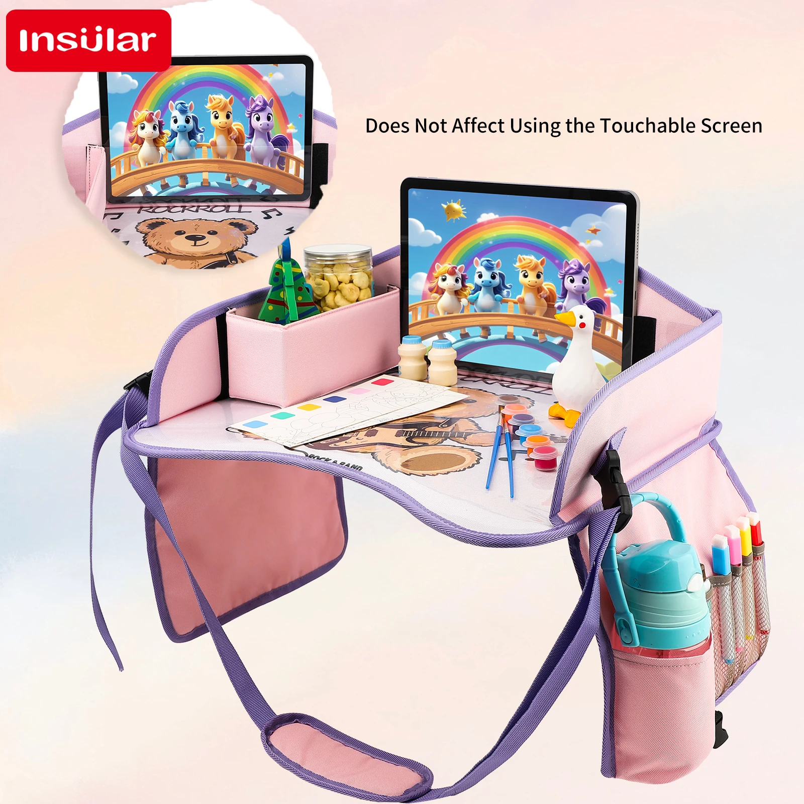 어린이 여행 트레이 수납 포켓 방수 장난감 그림판 휴대용 안전 시트 접이식 테이블 그림판 차량용