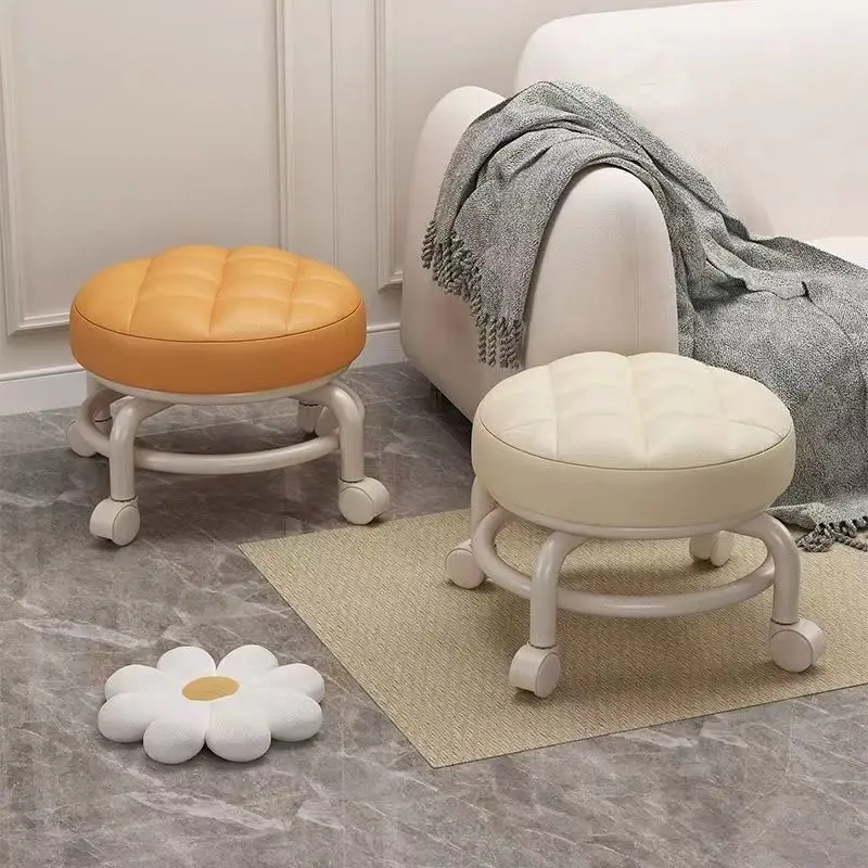 Universal Wheel Small Stool Home Pulley Low Stool Wheeled Bench Small Round Sofa Chair Plastic Backrest
