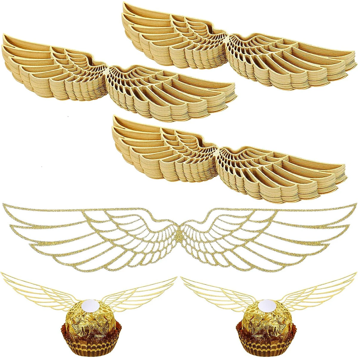 50 Stück Zauberer-Party-Schokoladen-Dekoration, Flügel, Schokoladen-Dekoration, Flügel-Cupcake-Topper für Jahrestag, Geburtstag, Hochzeit
