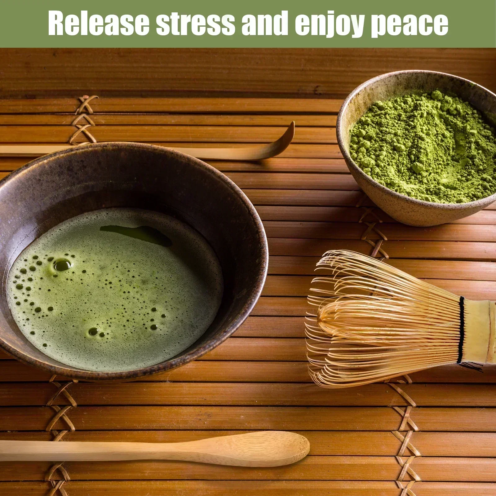 Matcha Whisk Set Matcha Tea Tools Matcha Whisk Handmade Bamboo Tea Scoop Tea Strainer Storage Holder 4Pcs