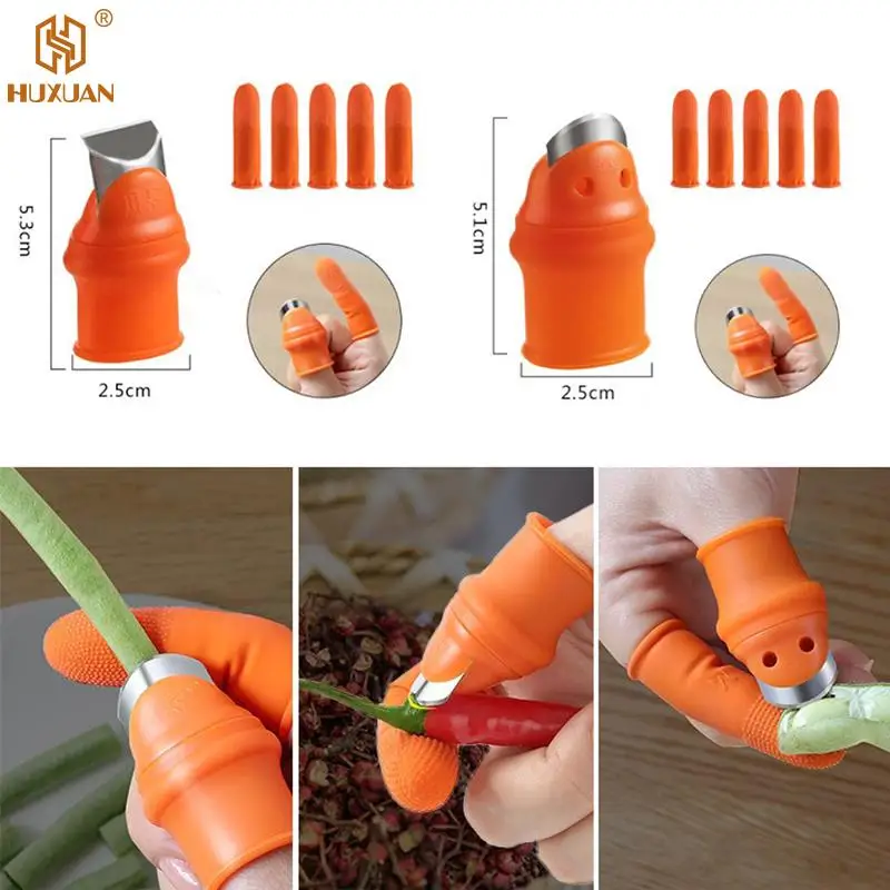 1pc Silicone Finger Protector With Blade For Fruits Vegetable Thumb Finger Knife Gloves Guard Gadgets Kitchen Accessories