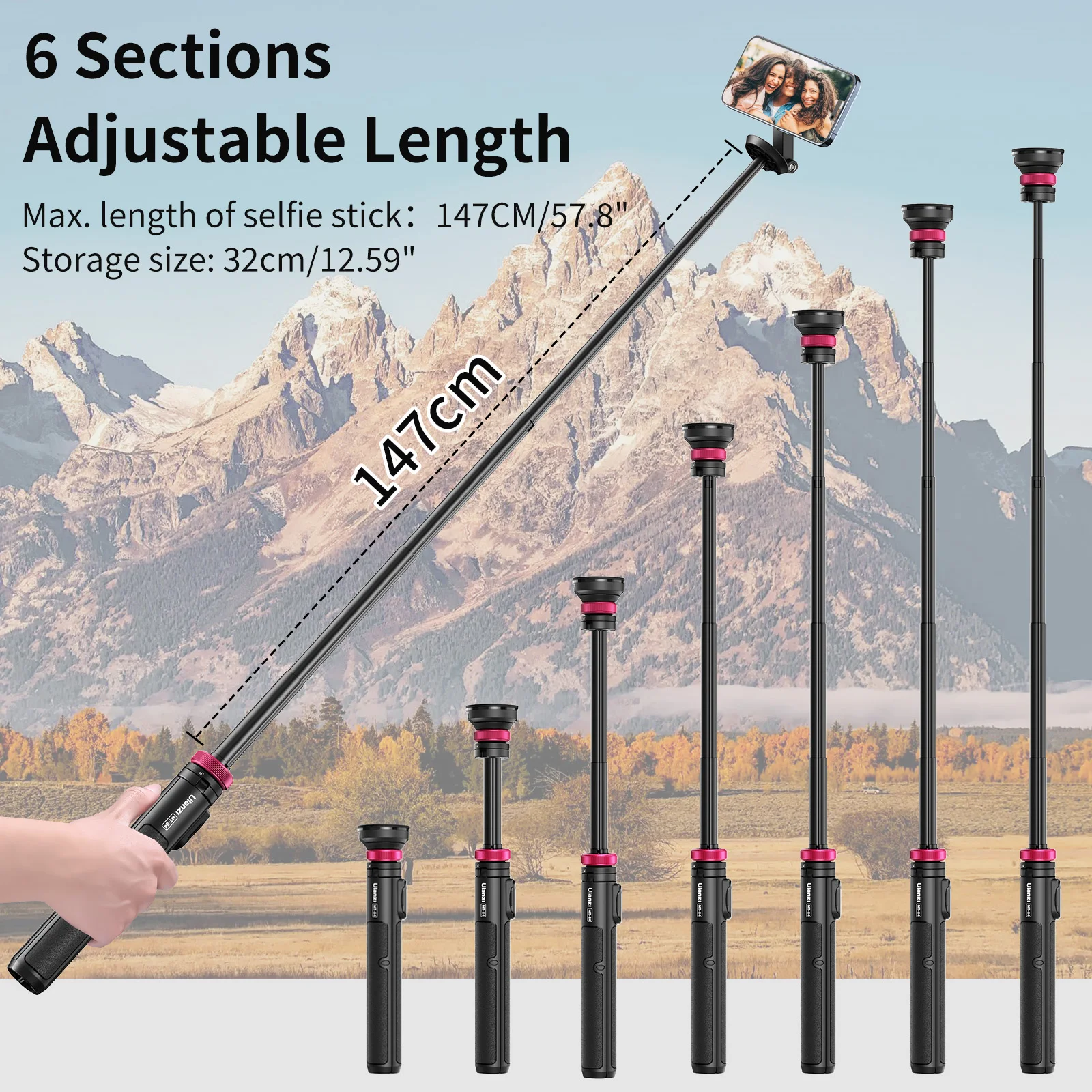 Bluetooth自撮り棒,Ulanzi-MT-84ポータブル,スマートフォン三脚