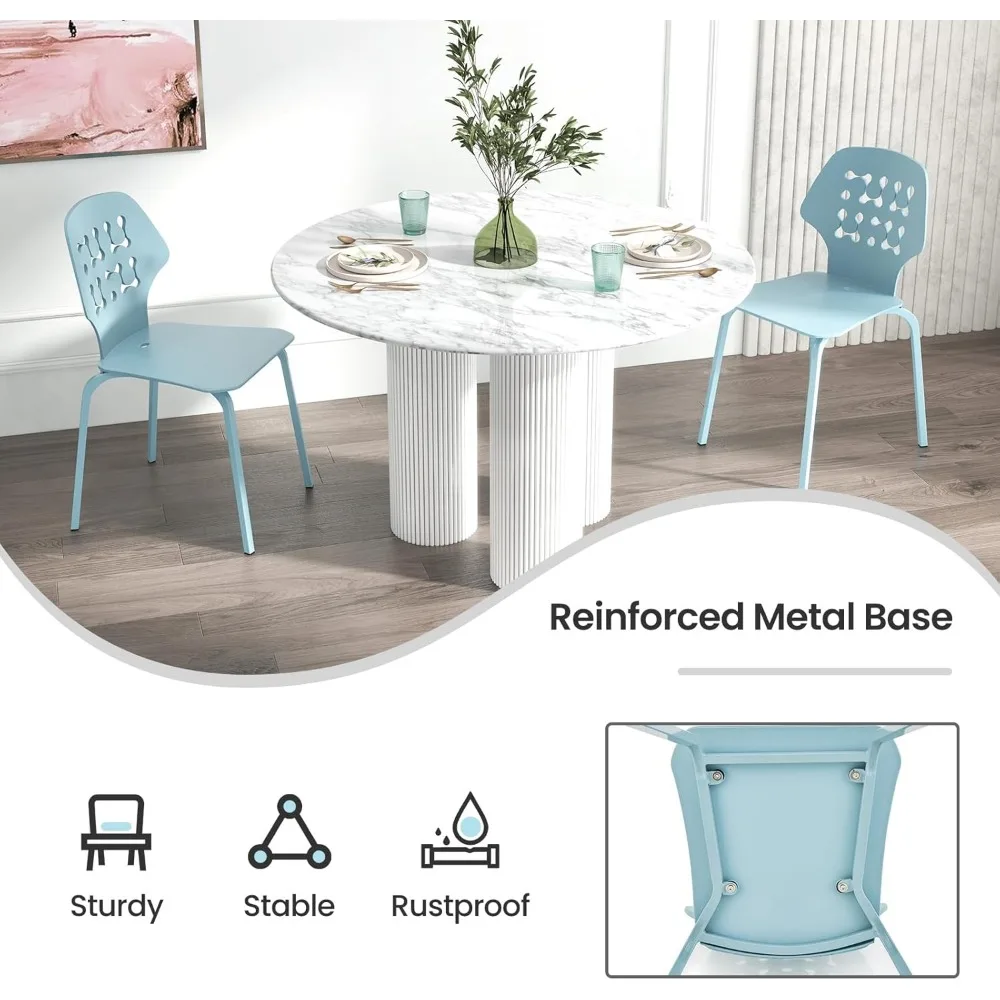Modern Dining Chairs Set of 4, Modern Kitchen Chair with Hollowed Backrest, Armless Dining Side Chair with Metal Legs