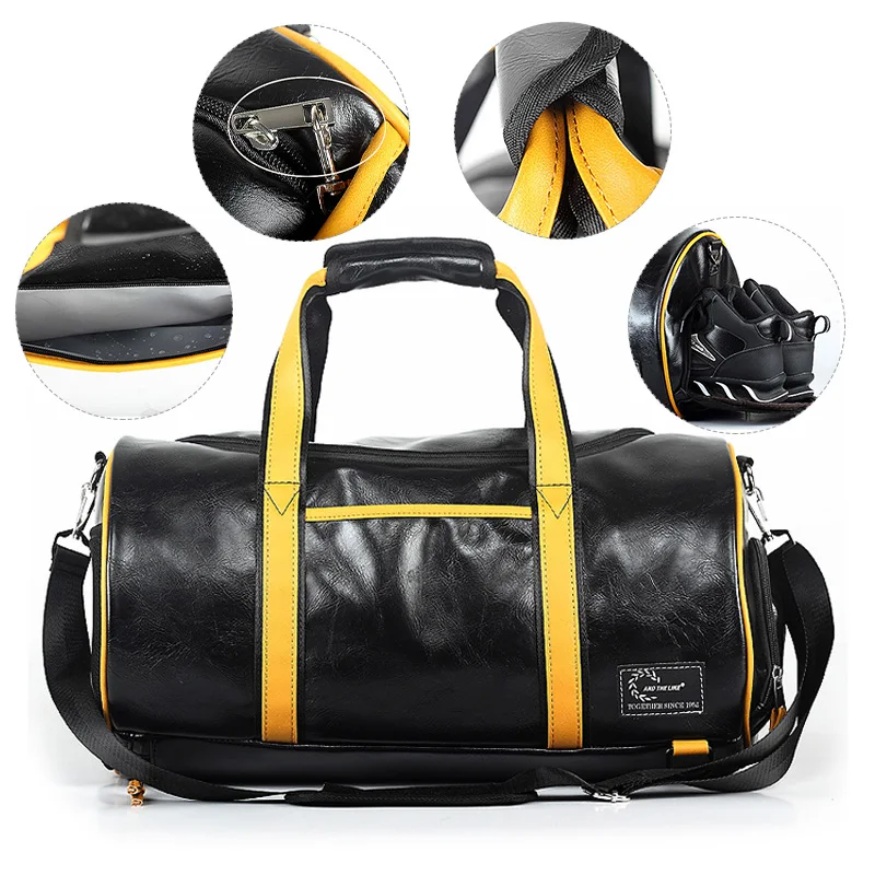 Multi-functional Leather Gym Bag With Shoes Storage Dry Wet Separation Shoulder Messenger Bags Men's Fitness Sports Bag XA832D