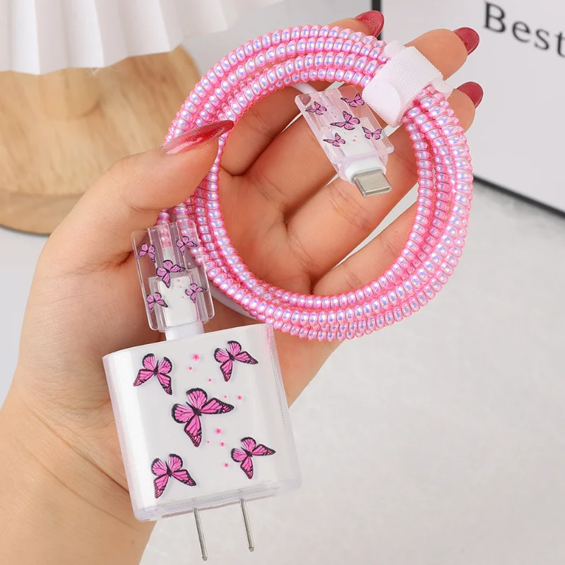 Per Apple 18W/20W Custodia Adattatore Per Caricabatterie Cute Cartoon Charger Protector Avvolgicavo Custodia Anti-Rottura Per Iphone 12 13 14Pro