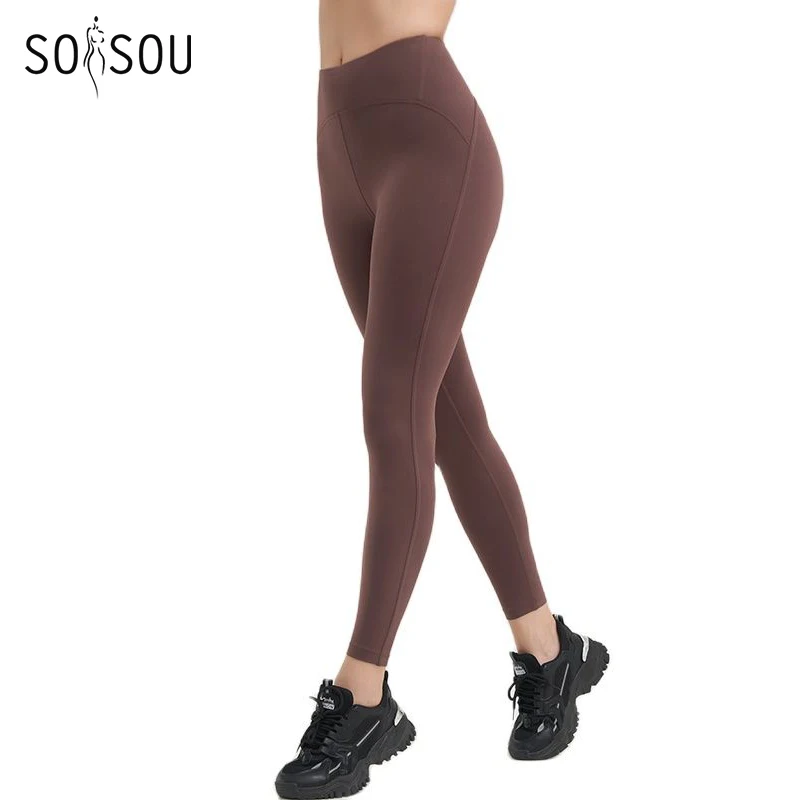 SOISOU Nylon Leggings Women's Pants Sport Yoga Pants Sexy Tight High Waist  Elastic Women's Panties Pocket legging mujer - AliExpress