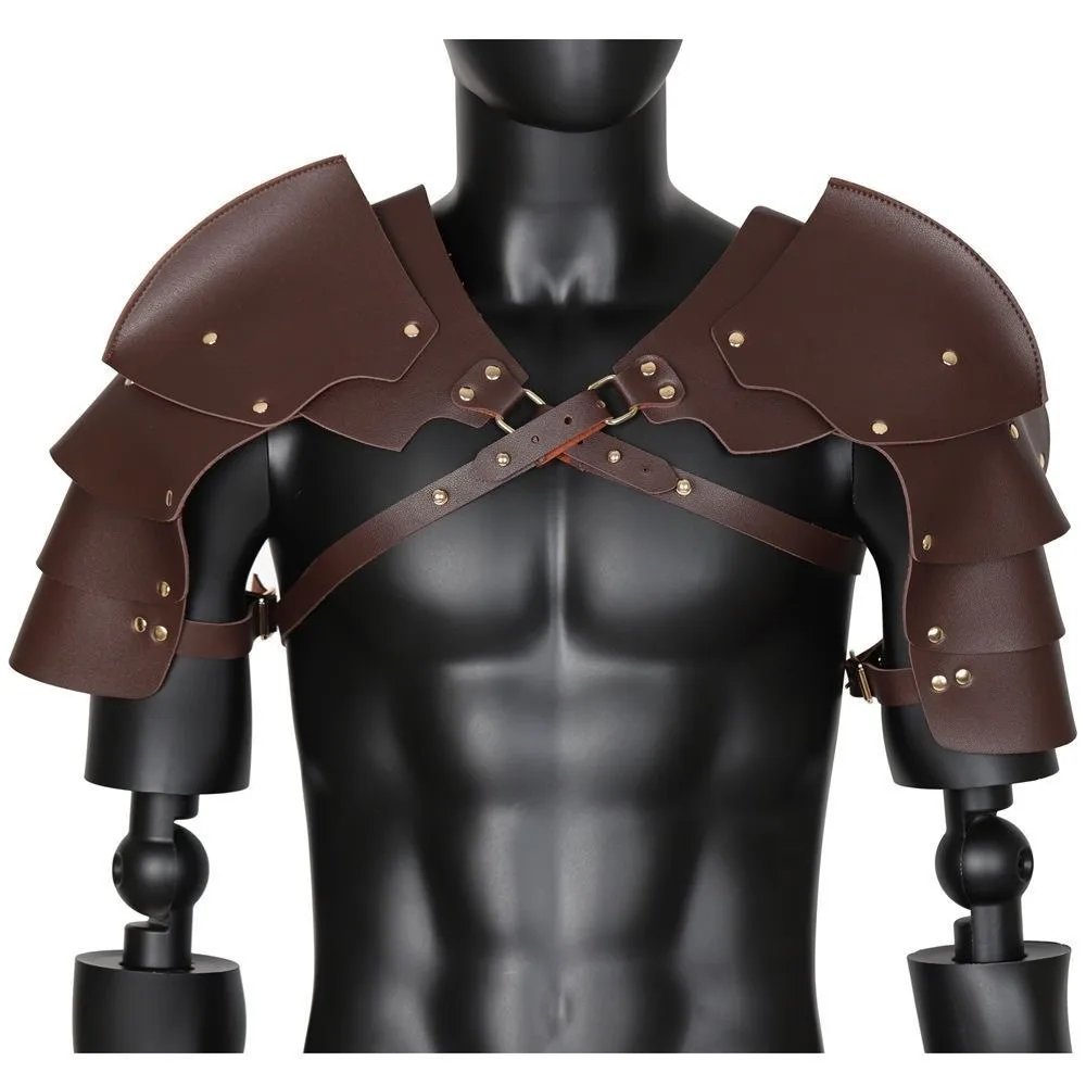 Gothic Black PU Leather Shoulder Armor Cloak with Arm Guards