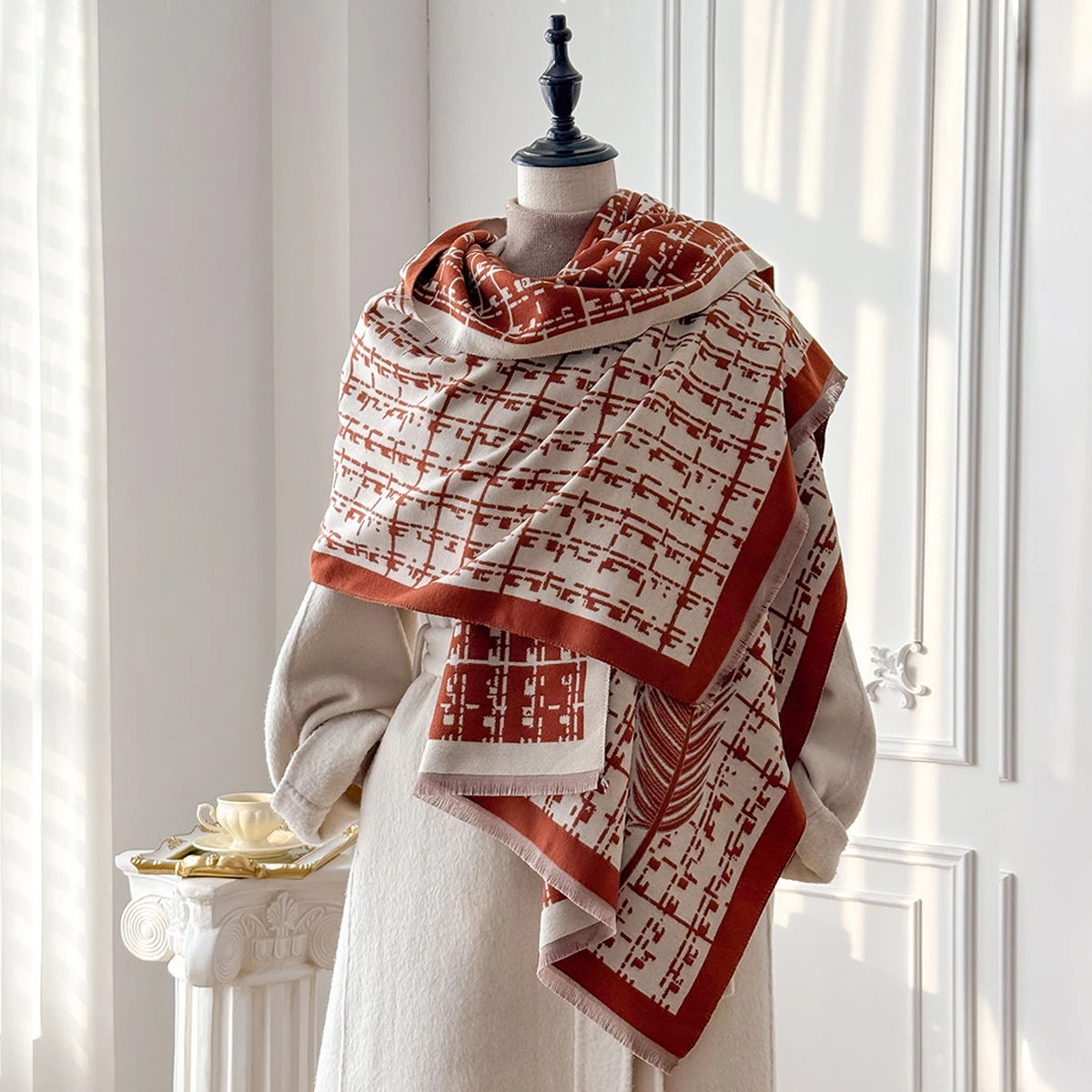 2025 Luxury Brand Women's Cashmere Scarf - Winter Warm Tasseled Irregular Plaid Patterned Pashmina Shawl, Foulard & Poncho