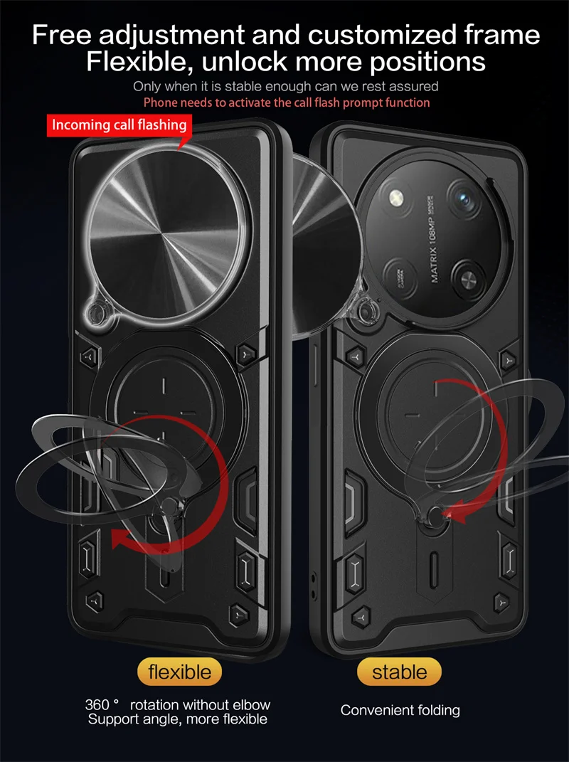 Enhanced Armor Shockproof Case with Slide Camera Lens Protection and Magnetic Holder Ring