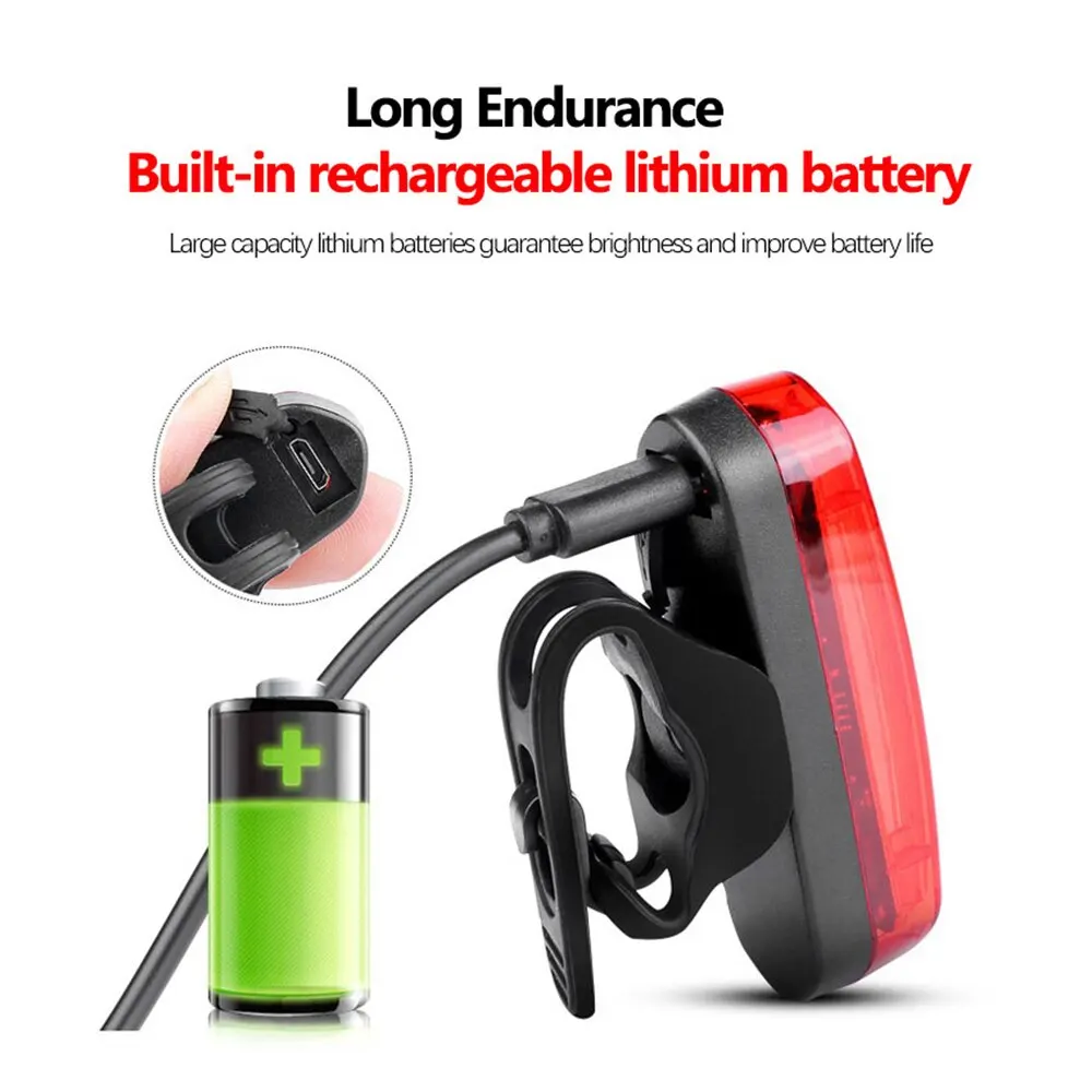 USB Rechargeable LED Bicycle Taillight - Red Rear Warning Light