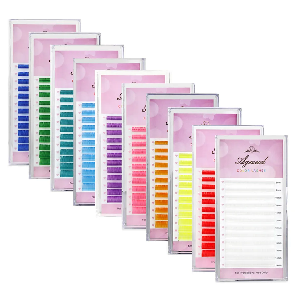 AGUUD Colored Lashes Purple Blue Green Red White Pink Yellow Brown Colorful Individual Eyelash Extensions Colored Eyelashes