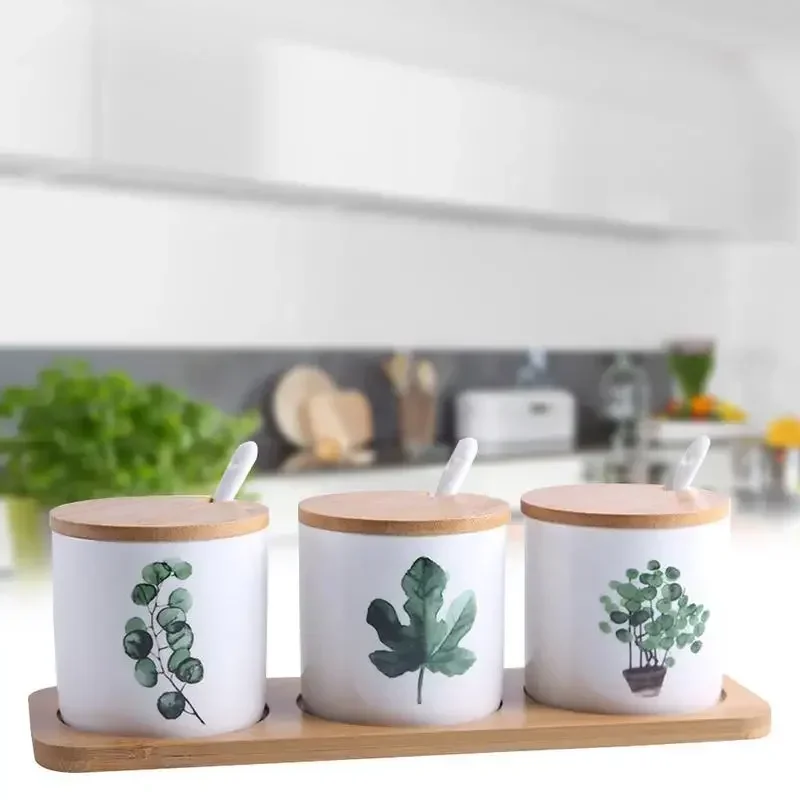 

Ceramic Seasoning Bottle Set Nordic Innovative Home Green Planting Spice Box Kitchen Supplies Spice Container Rack Storage Set