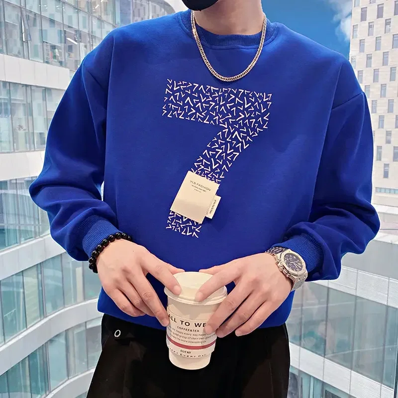 

Sweatshirts for Man Pullover Graphic Men's Clothing Top Hoodieless Print Blue Welcome Deal Streetwear Aesthetic Cotton One Piece
